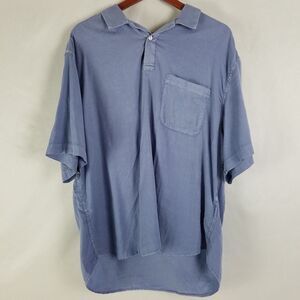 Banana Republic Mens Shirt Large Blue Relaxed Fit Short Sleeve‎ Organic Cotton